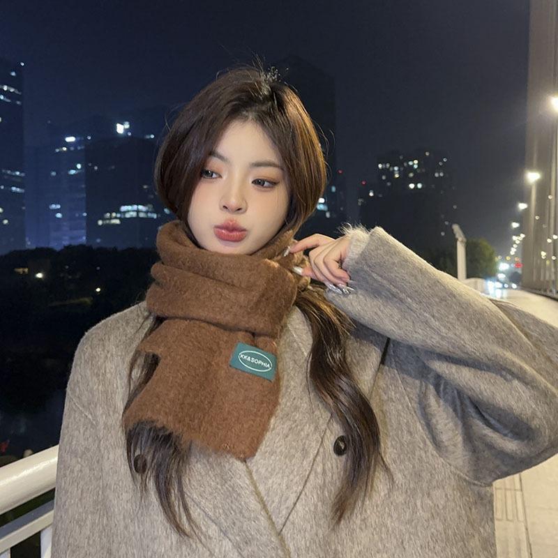 Solid color wool scarf women's winter new high-end sense thickened warm scarf neck protection student versatile