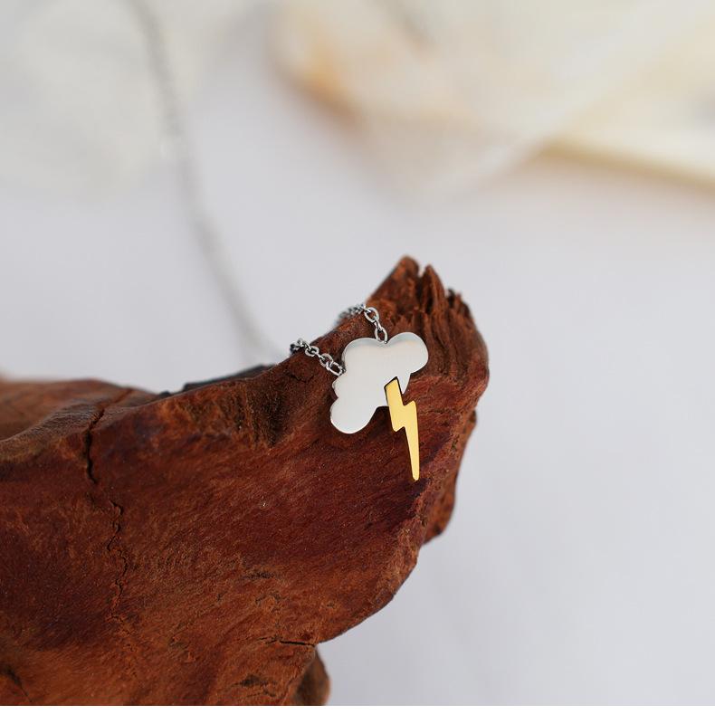 Gold & Silver Lightning Cloud Necklace: Two-Tone Stainless Steel, Polished Clavicle Chain, Romantic Jewelry.