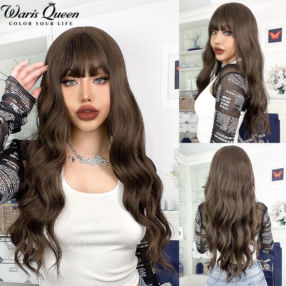 Long Wavy Black And Pink Synthetic Wig for Women With Bangs Natural Heat Resistant Part Cosplay Party Lolita Daily  Hair Wigs