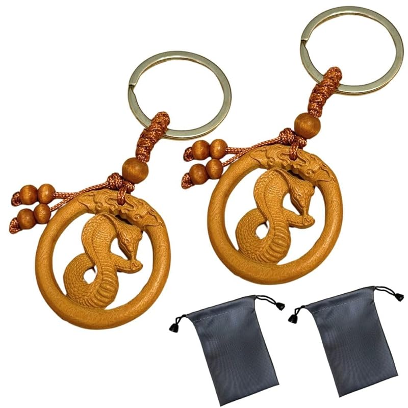 

[DAZUMA] Netsuke key ring snake strap wood carving good luck feng shui Goods money luck natural wooden Rooting snake sculpture storage With bag amulet
