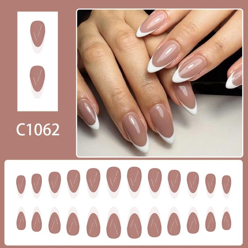 Gradient Press on Nail Almond Fake Nail Glossy Stick on Acrylic Nail Natural Omber Glues  on False Nail for Women Girls