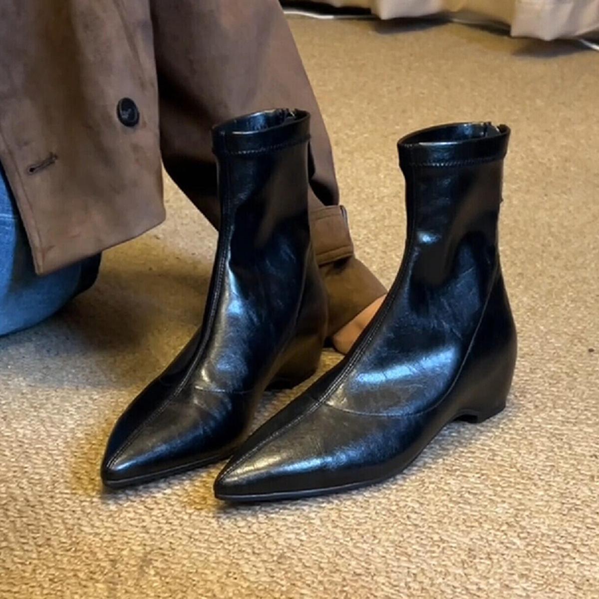 Simple rear zipper elastic thin boots women s inner height increase pointed rear zipper fashion boots 35