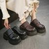 Johnature Retro Genuine Leather Outdoor Slippers Thick Heel Comfortable Slip-on Women's Platform Shoes