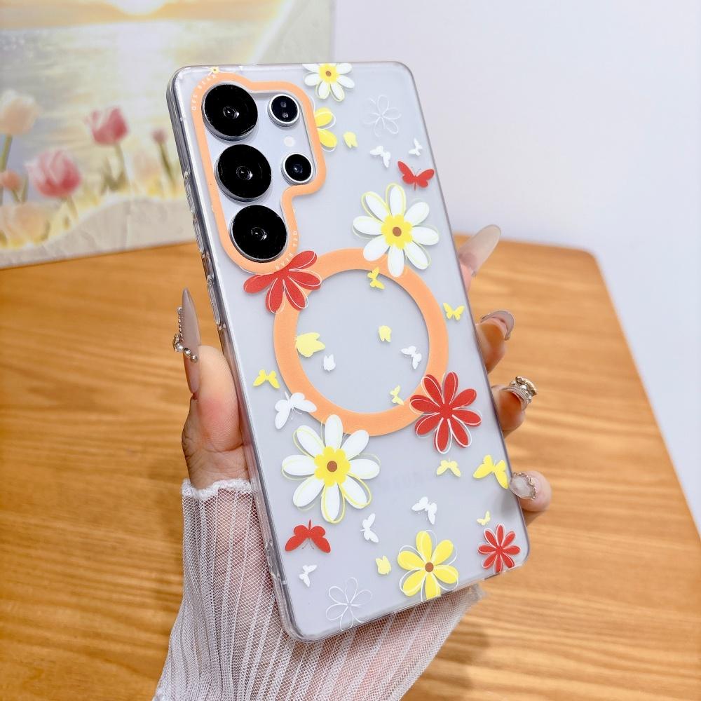 Cartoon Flower for Magsafe Case for Samsung Galaxy S26 S25 S23 Ultra S24 Plus Magnetic Wireless Charging Transparent Matte Cover