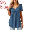 Casual Women Loose Short Sleeve Tunic Blouse O Neck Button Top Ladies Shirts Elastic