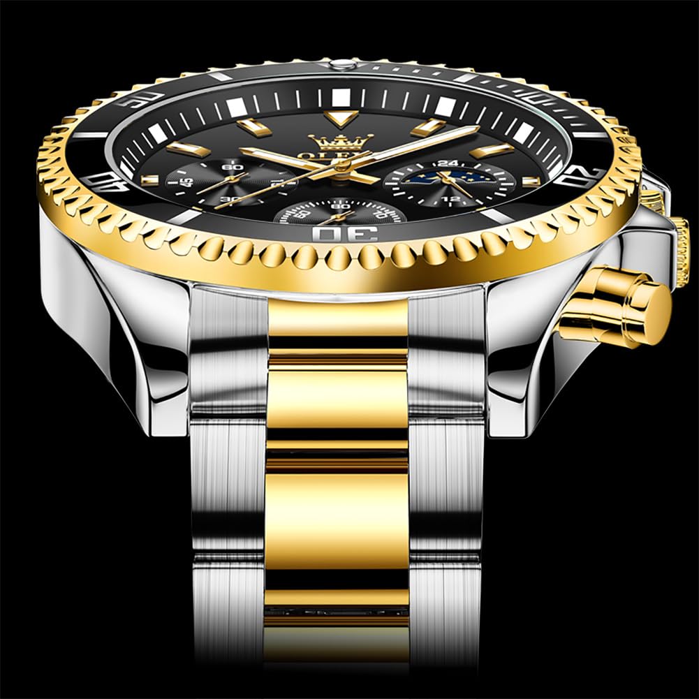 OLEVS Stylish Popular Business Quartz Luxury Wristwatch Men's Watch, Chronograph, Watch, Waterproof, Movement, (Gold Black)