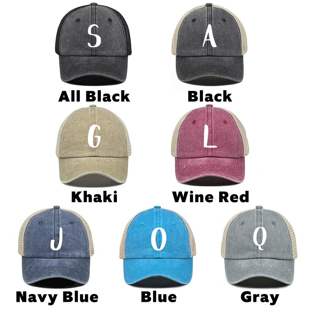 Unisex Mesh Cap WordArt A to Z Breathable Adjustable Baseball Hat Woman's Cap Cozy Snapback Trucker Hat Ideal Choice For Camping