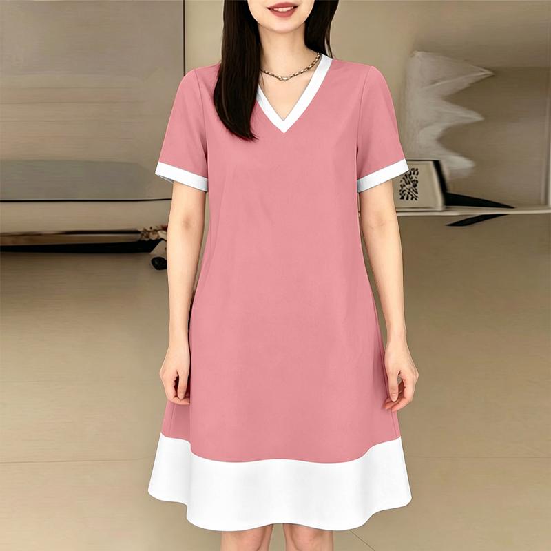 ZANZEA Women Splice V-Neck Loose Casual Short Sleeve Dress L