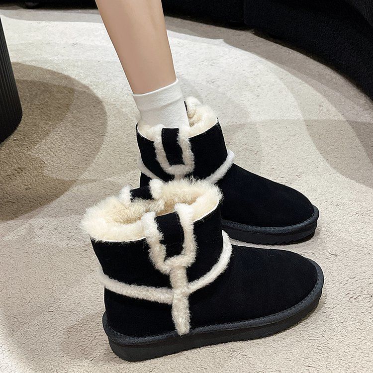 

Зимние женские ботинки для зимы, новые осенне-зимние ботинки на толстой подошве с начесом, утолщенные, северо-восточная верхняя одежда, хлопковая обувь, короткие ботинки для зимы в 2024 году 35 чёрный