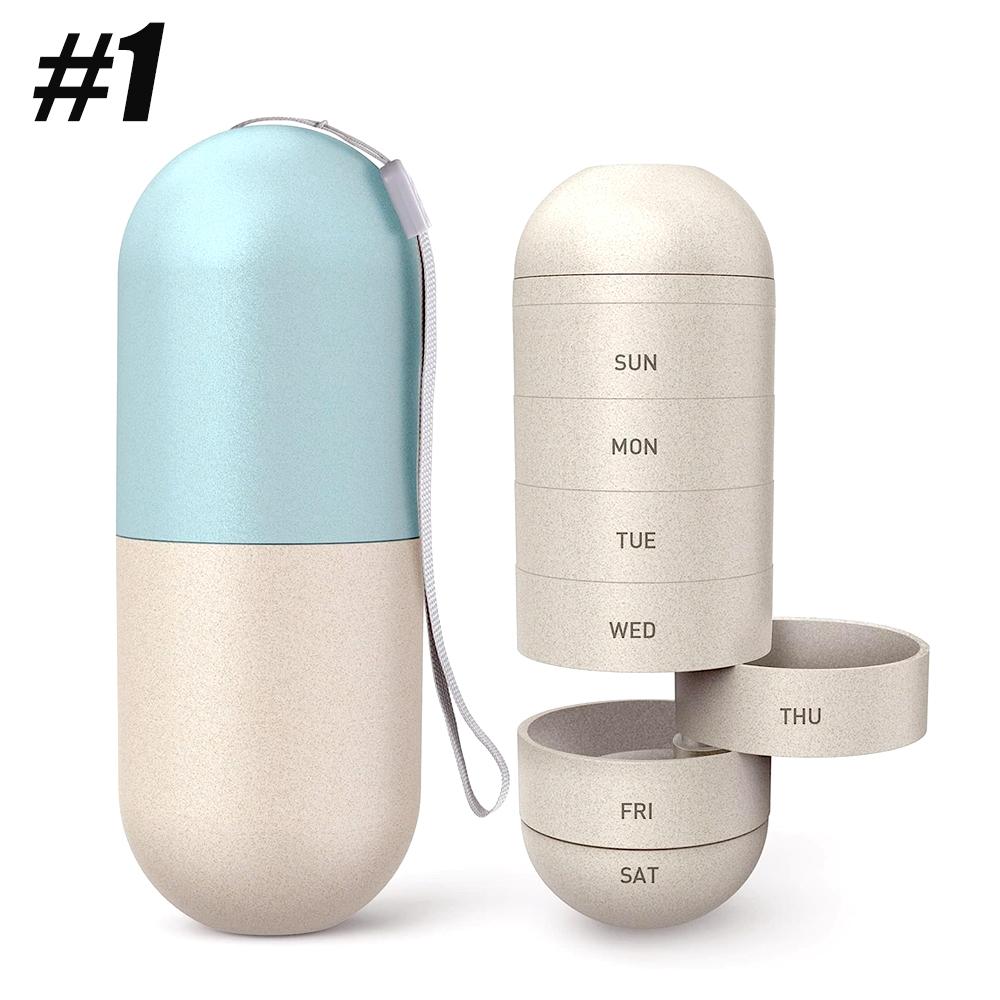 

1Pcs Weekly Pill Organizer, Laser Carving Markings, BPA Free Travel Hiking 7 Day Pill Box Case To Hold Pills,Vitamins,Fish Oil