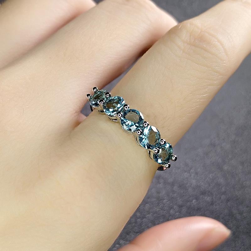 Luxury Peacock Blue Gemstone Ring with Diamond Accents and Imitation Blue Topaz