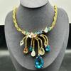 Medieval Vintage Ancient Copper Plated Real Gold Color Inlaid Necklace Bracelet Set Heavy Industry Craft Jewelry Premium Sense