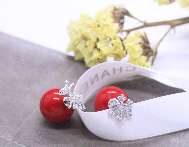 Korean Snowflake Antler Pearl Stud Earrings - Christmas Elk Red Pearl Jewelry Gift