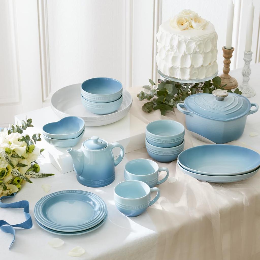 Le Creuset 3-Piece Teatime Set, Teacup and Teapot, Coastal Blue, Perfect for Weddings, Anniversaries, Bridal Gifts, and Celebrations. Heat, Cold, and