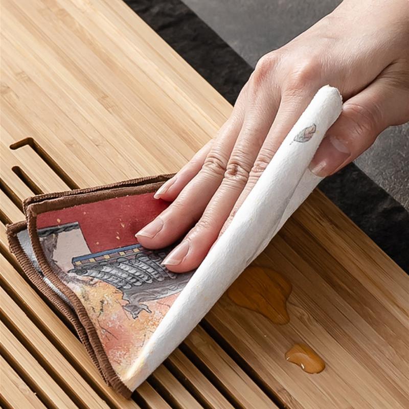 Chinese Persimmon Pattern Thickened Tea Towel Plush Imitation Deerskin Cloth Table Mats Absorbent Water Rag Tea Napkins