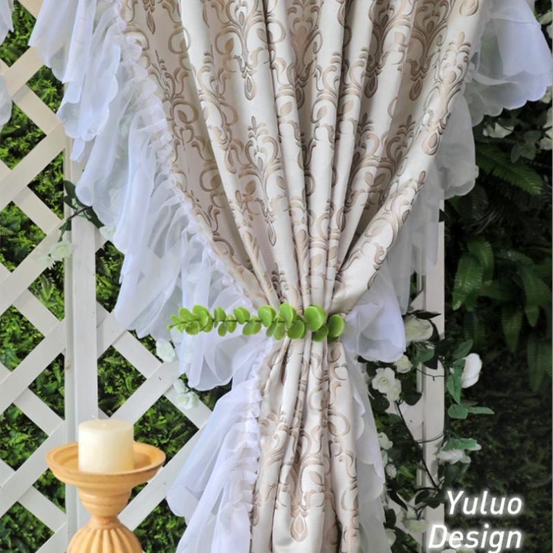 French Rococo Light Luxury Curtain Finished Semi-blackout Vintage Jacquard Princess Lace Hook Punch Bedroom Curtain