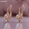PATAYA Rose Gold Color Inlaid Blue Color Round Artificial Zircon Earring Ring Combination Sets