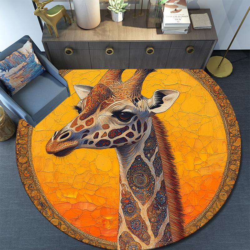 Giraffe Round Area Rug,Carpet Rug for Living Room Bedroom Sofa Playroom Decor,Non-slip Floor Mat