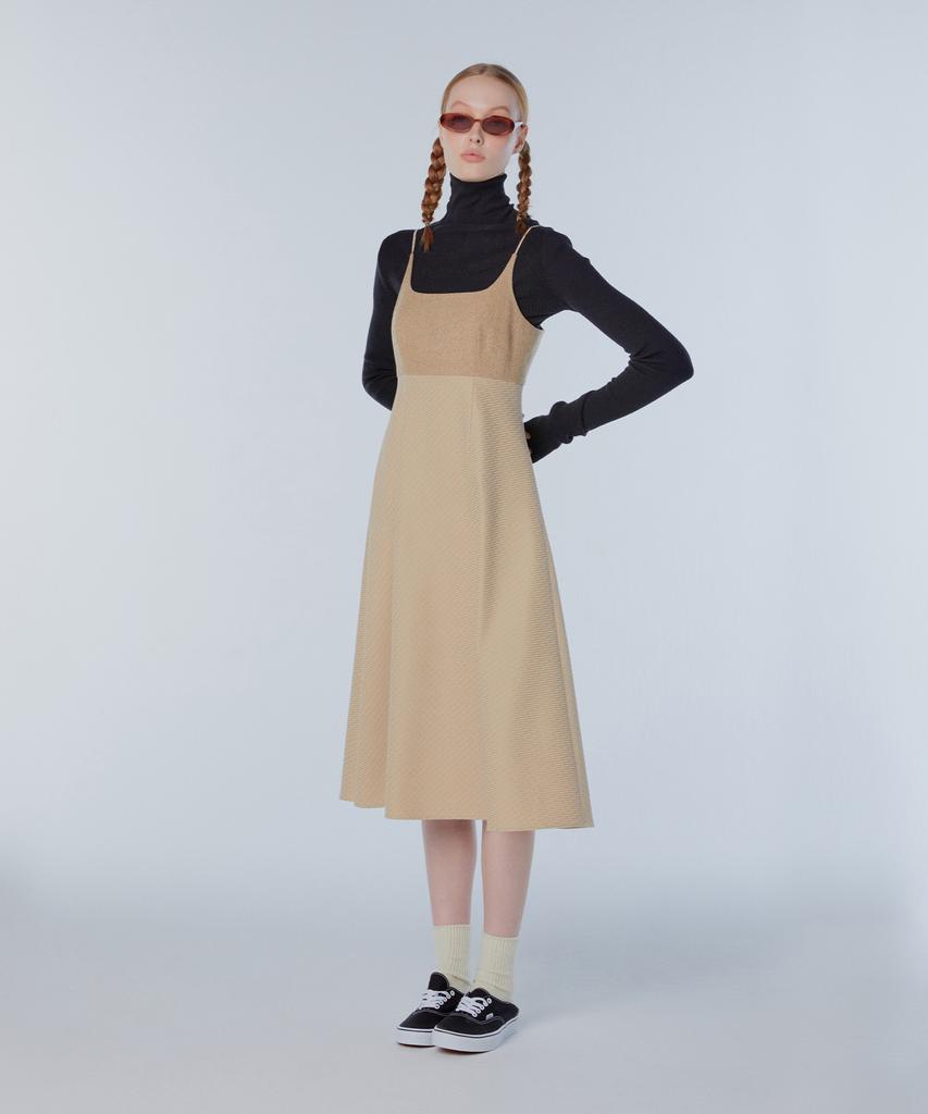 INSTANTFUNK Line Flare Long Dress - Beige