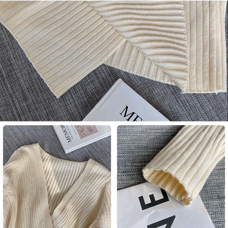 Women's Knitted Sweater Undershirt Autumn and Winter Slim V-neck Cross Irregular Sweater Knitted Bottoming Shirt