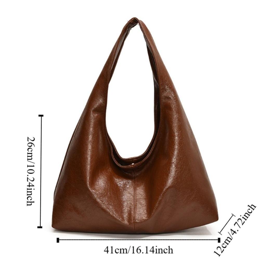 Solid Color Retro PU Tote Bag Tote Bag Underarm Packs Sweet Large Capacity Handbag  Office Worker