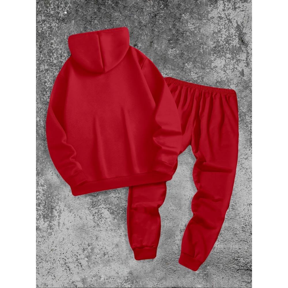 Classic Men's Casual Suit, Printed Drawstring Hoodie with Pockets and Drawstring Running Pants, a Must Have for Fashionable Men