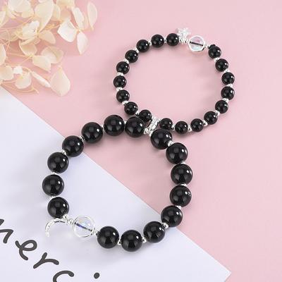 S925 Silver Moonstone Crystal Star Moon Magnet Couple Bracelet Obsidian Bracelet Valentine's Day Gift