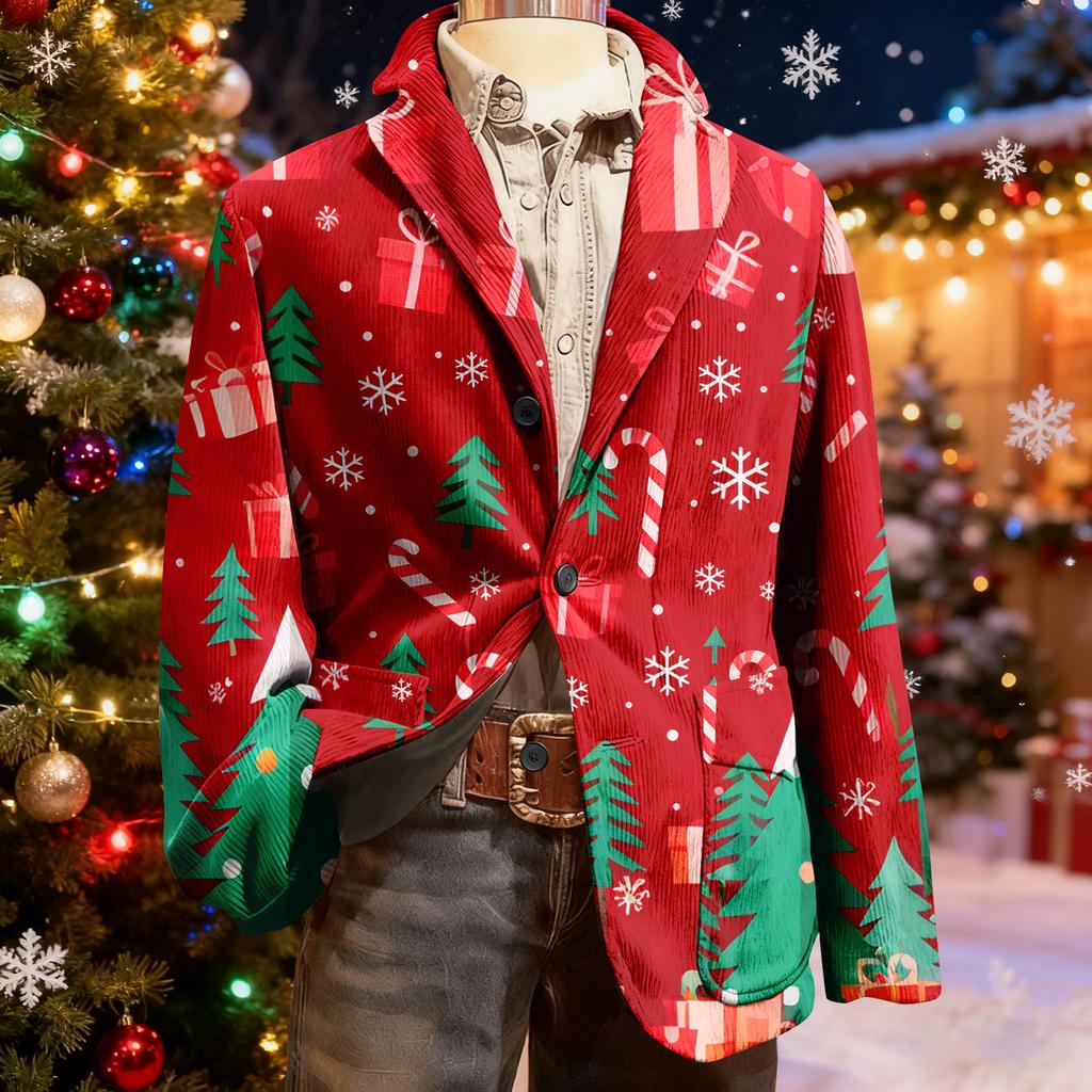 Herren Hässlicher Weihnachten Kord Warmtaschen Anzugjacke Strickjacke Herren Freizeitanzug