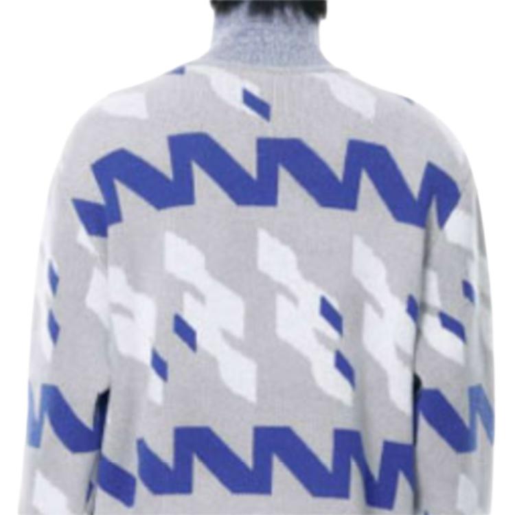 We11done FW21 Blue Geometric Pattern Jacquard High Neck Wool Sweater Unisex sweater Gray WD-KT3-21-646-U-BL