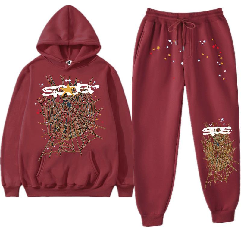 European and American Trendy Hip-hop Singer Letter Sp5der Printed Couple Sweater Men's and Women's Hoodies Sweatshirt Set