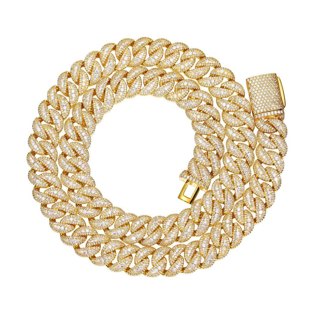 14mm Full Diamond Zircon Hip Hop Cuban Chain Necklace Bracelet for Men