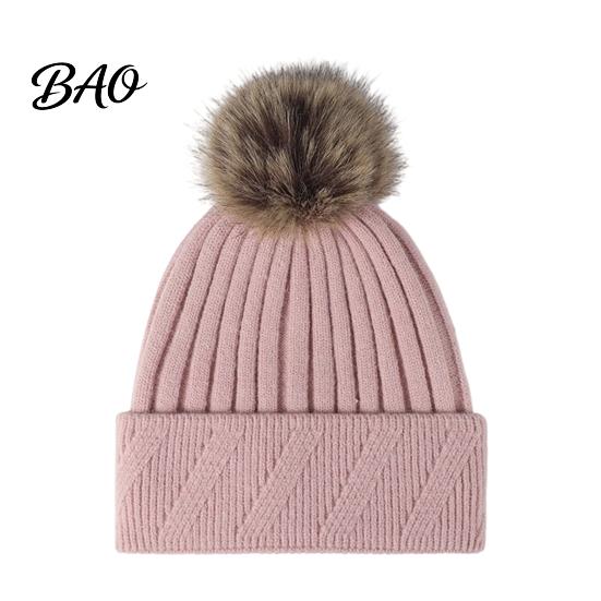 Non Slip Knit Hats Winter Knitted Hat for Women, Cold Weather Fleece Lined with Pom Comfortable Head Gear Pom, Chunky Snow Hat, Soft Ribbed