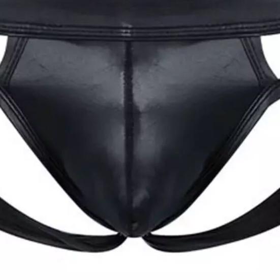 Elastic Waistband Thin Faux Leather Men Thong Sexy U Convex Low Waist Hip