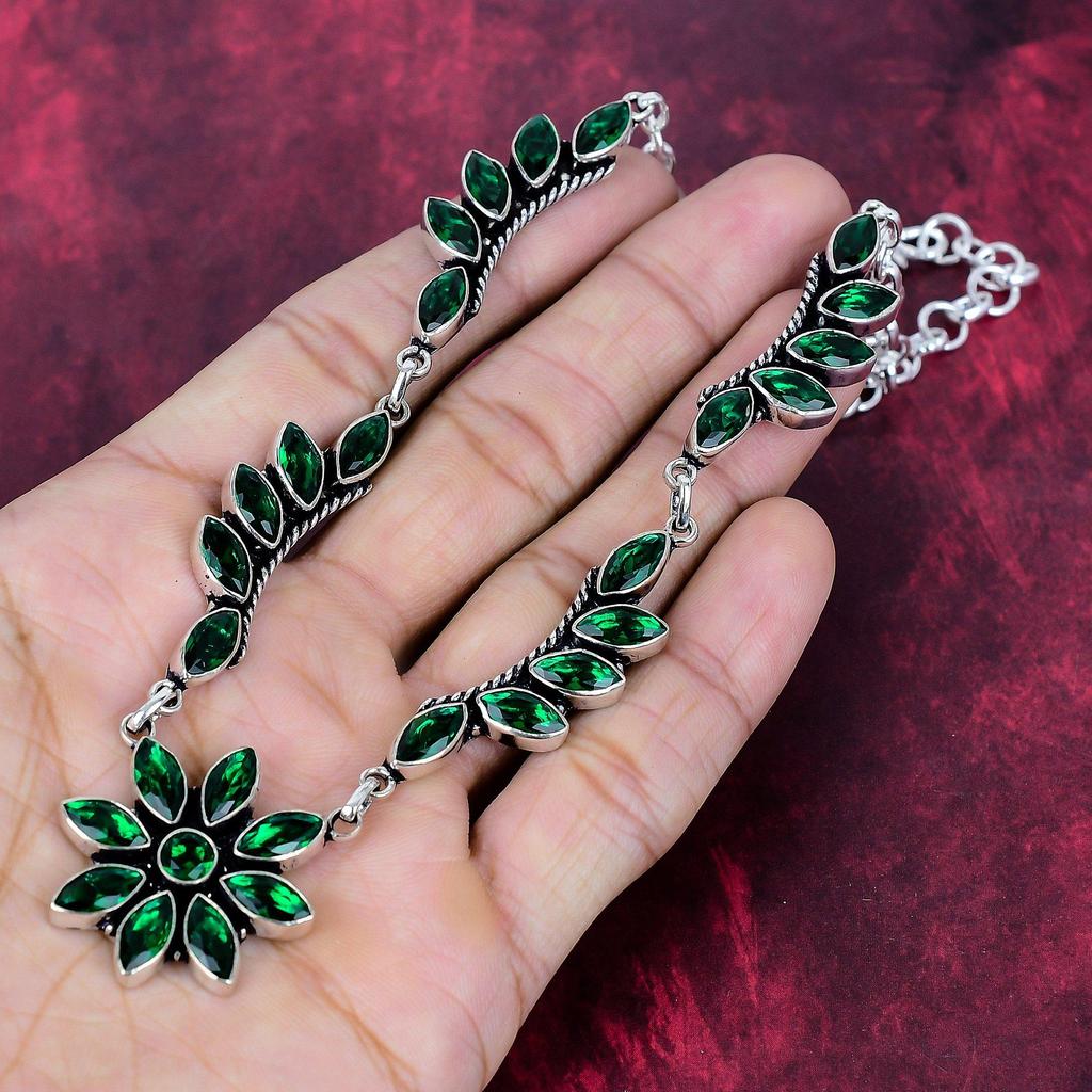 Chrome Diopside 925 Solid Sterling Silver Necklace, Handmade Gemstone Jewelry Necklace, For Memorial Day