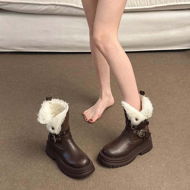 Fashion Winter New Thick Heel Cotton Boots Women's Fashion Round Head Sleeve Rivet Thick Sole Non-slip Short Boots