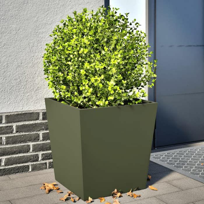 VidaXL Planters 2 Pcs Olive Green 50x50x50 Cm Steel, Outdoor Planter, Flower Box, Garden Box, Planter 851073