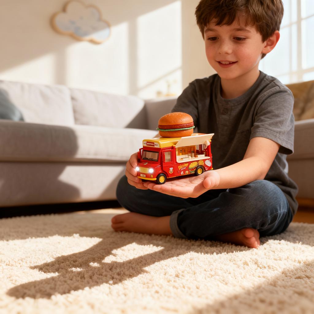 Simulación Aleación Helado Hamburguesa Comida Rápida Camión Modelo Sonido y Luz Rebote Coche de Juguete para Niños Regalo