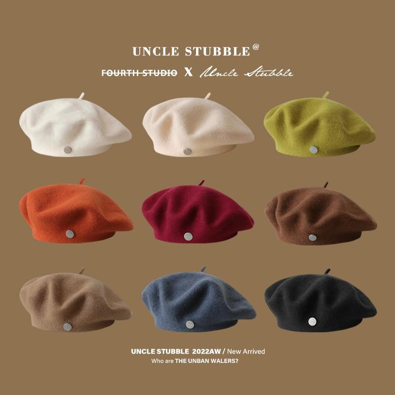 High Quality Woolen Beret Female Autumn and Winter Temperament Retro Painter Hat Brown Showing Small Face