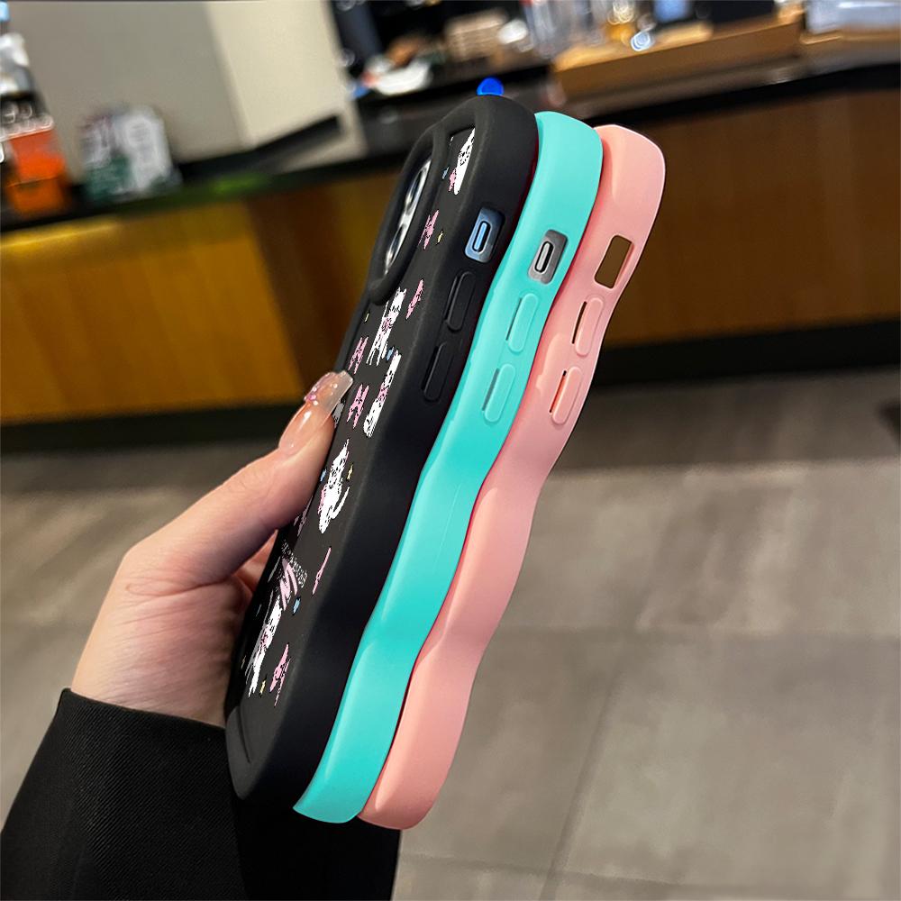 For iPhone Redmi 13 13C 14C Note 13 12 Pro Samsung A05 A06 A13 A14 A15 A16 Honor X6 X6a X8 X8a Soft Wave Edge Bowknot Kitty Pattern Phone Case