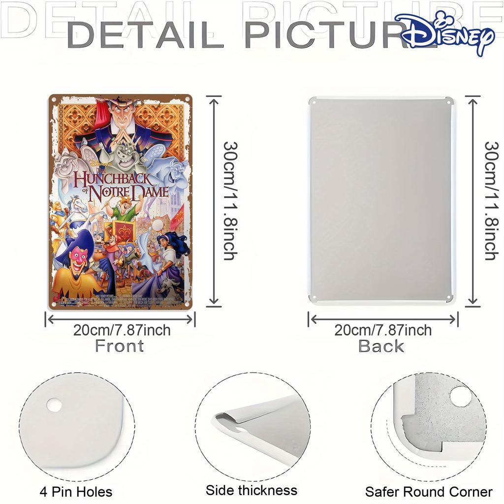 1pc Disney Hunchback of Notre Dame Metal Tin Sign - Vintage Gothic Cathedral Art Poster Featuring Quasimodo & Esmeralda, Heavy-D