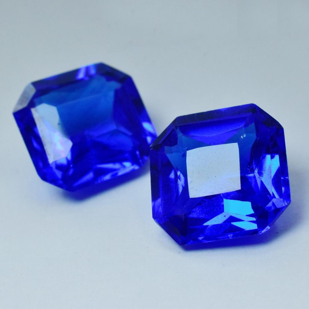 NATURAL Square Cut BLUE Sapphire Loose Gemstone 13.05 Ct Earing Pair CERTIFIED. S-505