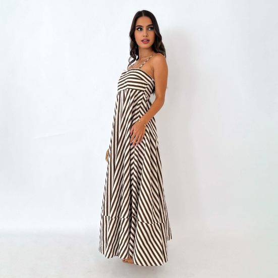 Striped Sleeveless Maxi Dress for Women Spaghetti Strap Smocked Swing Long Dress Summer Vacation Cami Sundress