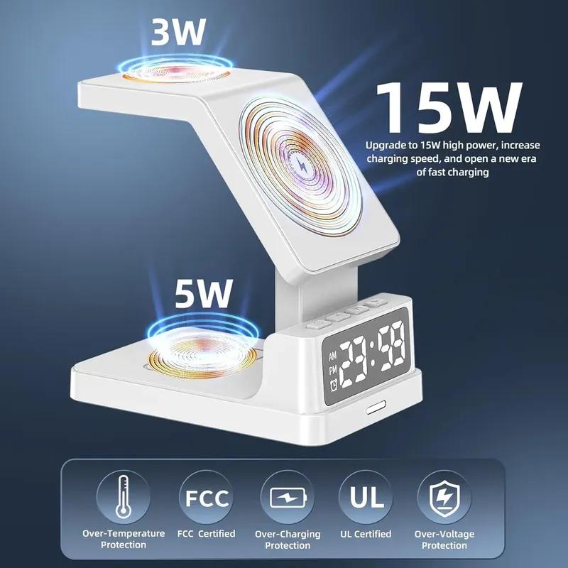 Magnetická bezdrátová nabíječka 4 v 1 pro Magsafe iPhone 16 15 14 13 12 Apple Watch AirPods Pro Budík Rychlonabíjecí stanice