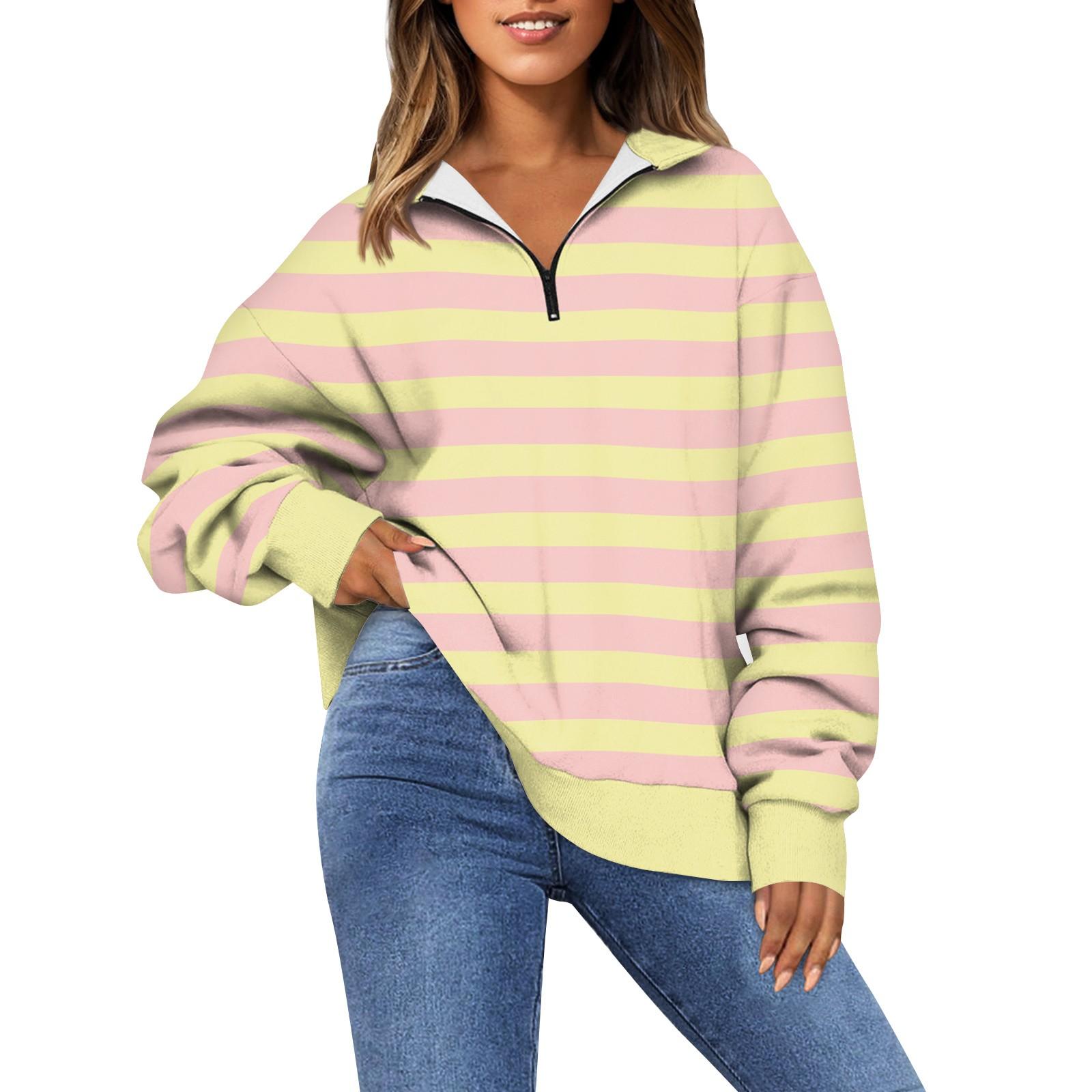 

Женская толстовка, модная, с длинными рукавами, в полоску, с принтом, с застежкой-молнией на половину длины XXXL