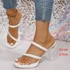 Fashion Women's Concise Super High Heel Sandals  Women Transparent Square Heel Round Toe PVC Slippers Summer Plus Size Platform Slides
