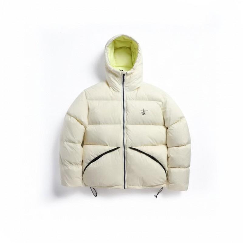 Unisex Kapuzen-Pufferjacke Baumwollfüllung Warmer Wintermantel Lockere Passform Reißverschluss vorne Bestickt Einfarbige