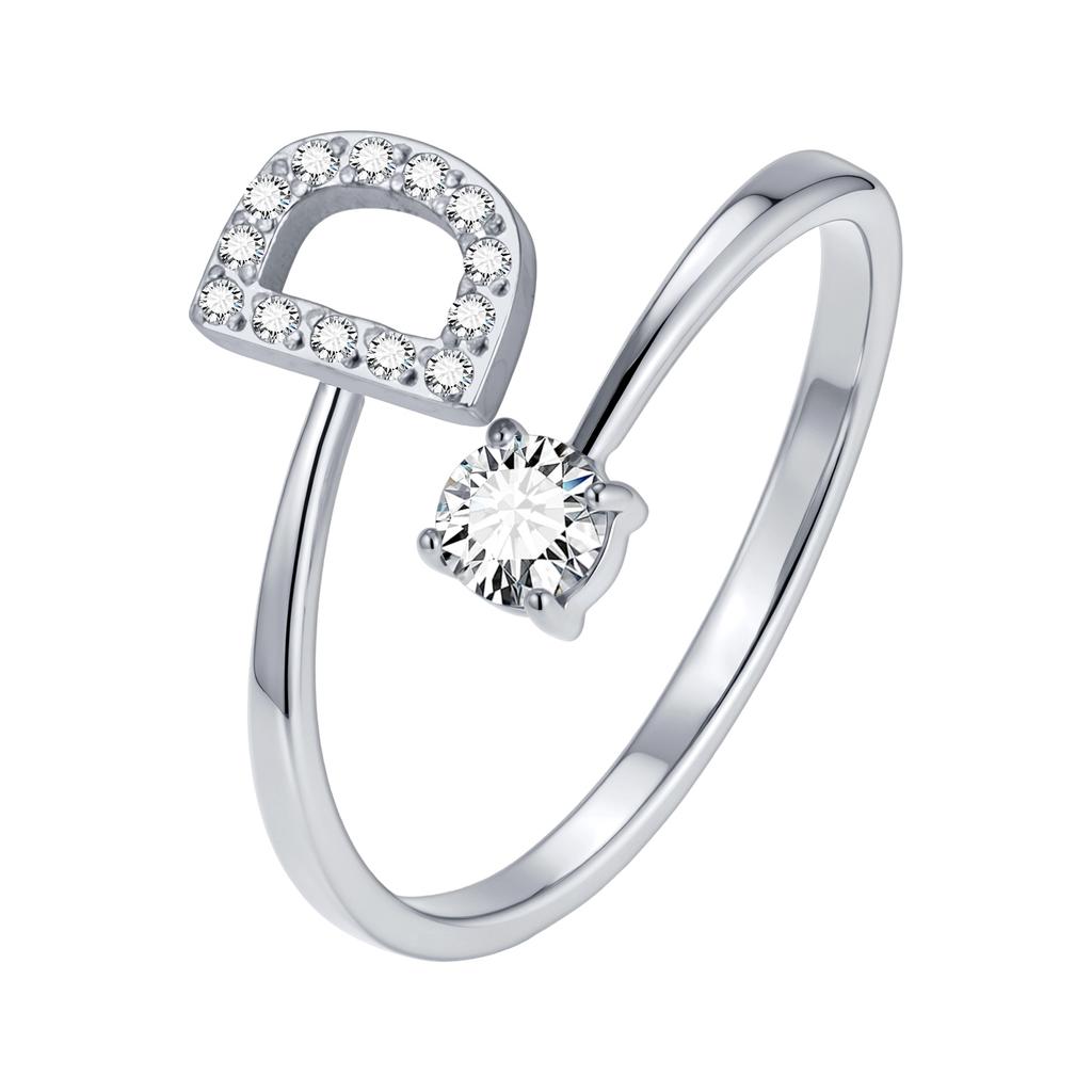 Chic Zircon Initial A-Z Letter Rings for Women Girls Adjustable Opening Ring Name Alphabet Female Wedding Fashion Jewelry Gift