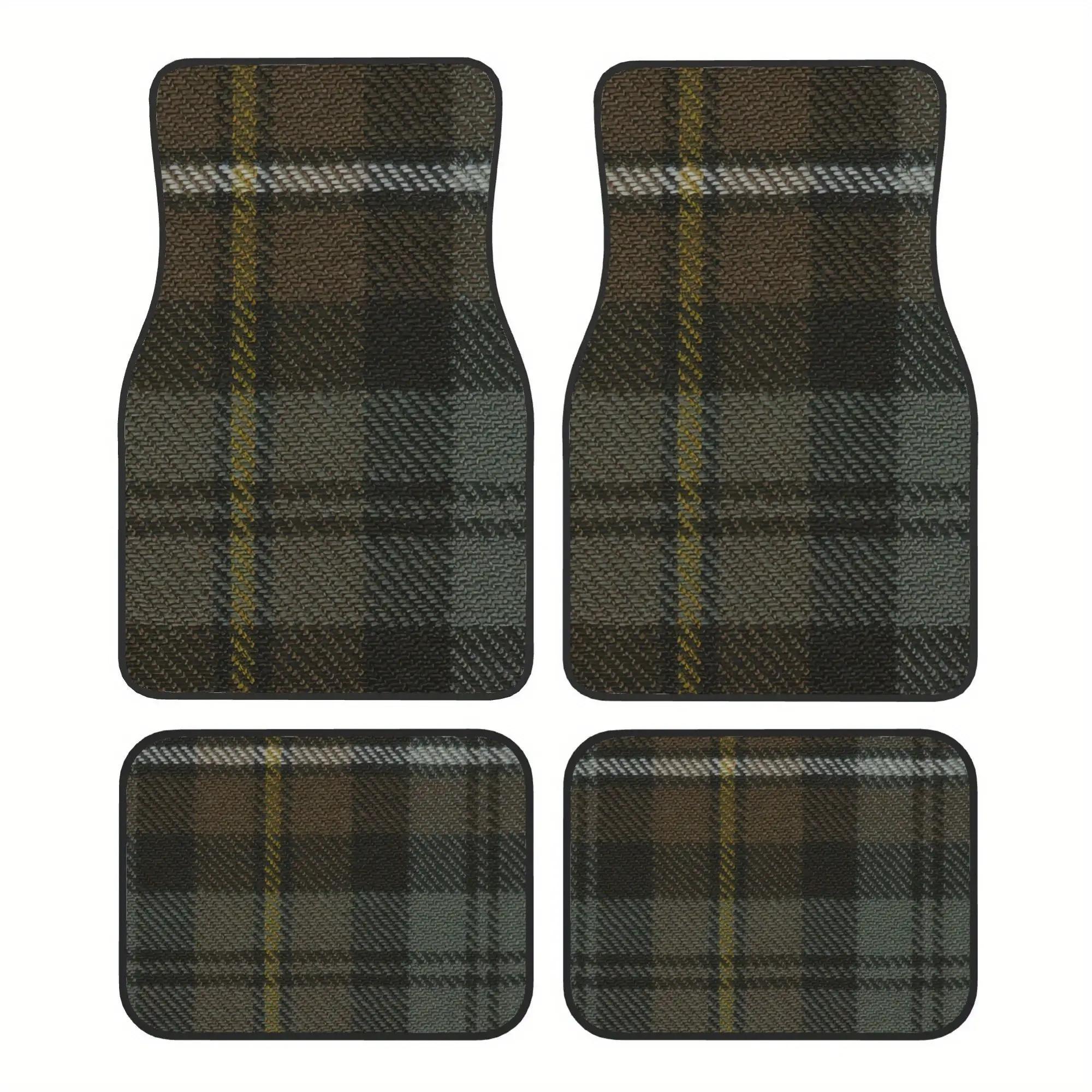 4pcs Campbell Argyle Scottish Plaid Car Floor Mats - Durable All-Weather Protection, Brown & Black Tartan Design With Piping, Fi