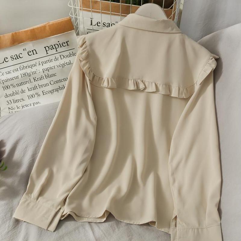 Damen Süße Hemden Niedlicher Peter-Pan-Kragen Locker Mode Temperament Minimalistisch Lolita Französisch Elegante Kleidung Trendig