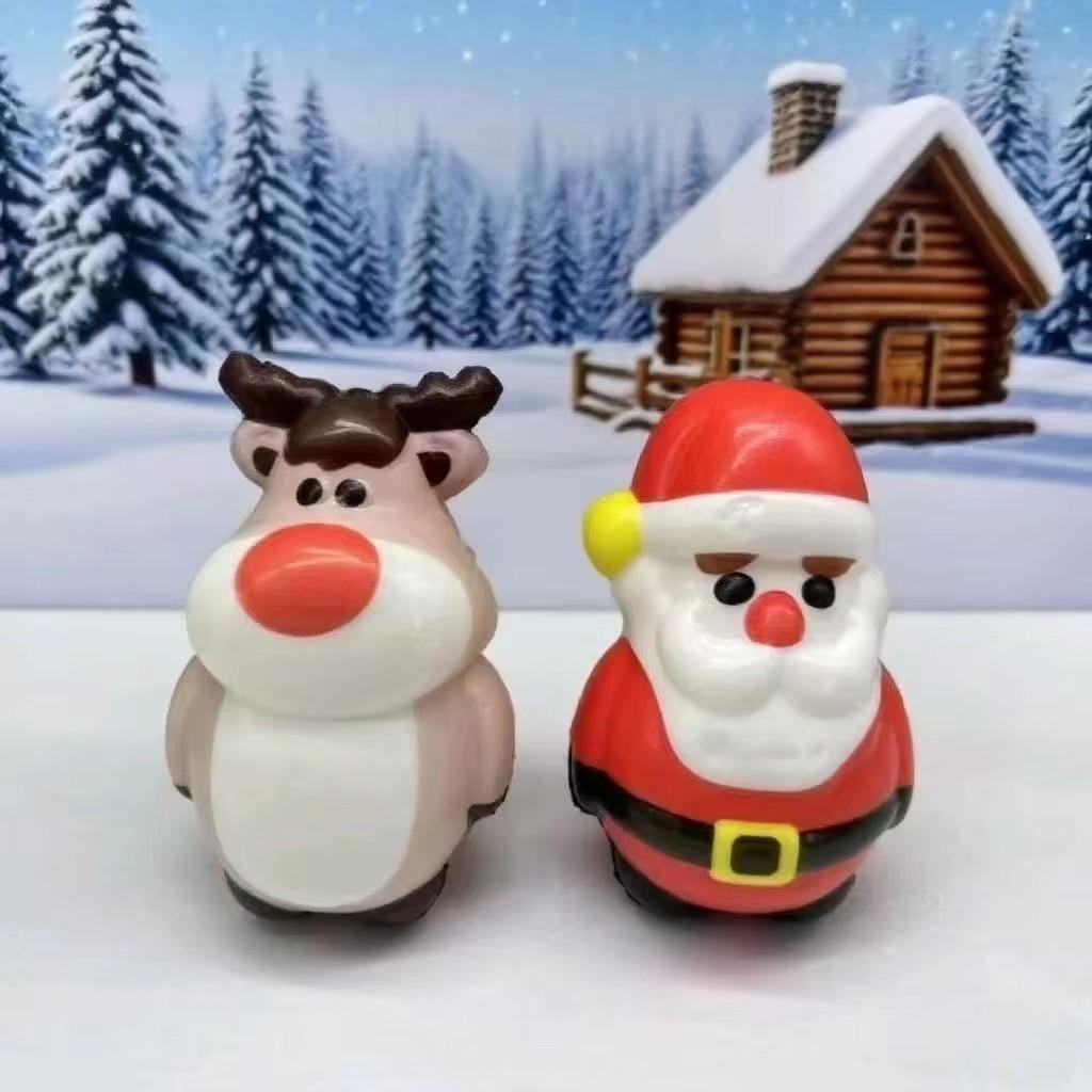 4Pcs Christmas PU Squishy Toy - Santa Claus Reindeer Slow Rebound Anti Stress Reliever Squeeze Doll Christmas Gift For Kids